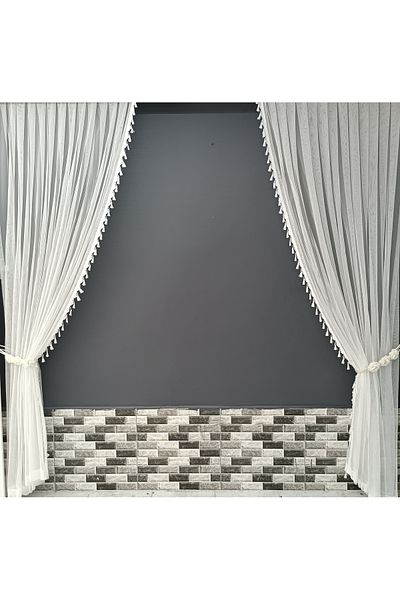 Art Perde 2 Wings Background Curtain White Tufted Floral 2 Wings Tulle Background Curtain