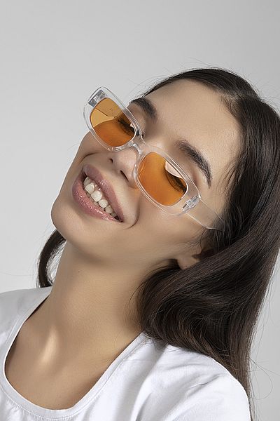 Mathilda Aksesuar Chunky Frame Vintage Clear Orange Sunglasses