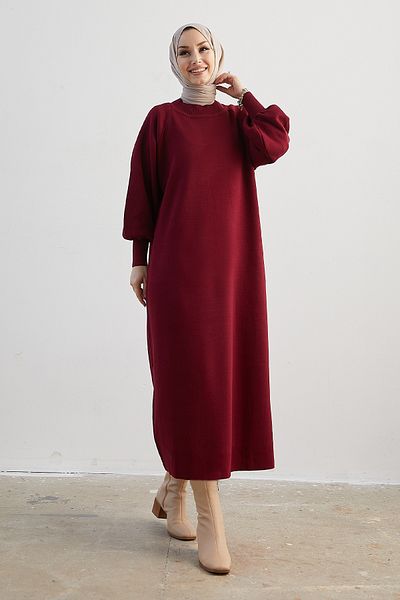 InStyle Rochie tricotaje Mina Baloon Sleeve - Roșu Claret