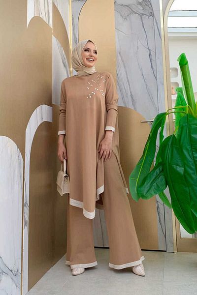 Bym Fashion Σετ Πλεκτά Διπλό Τούνικ Λεπτομέρεια Κέντημα Πέτρα Ώμου 23309 Μαύρισμα