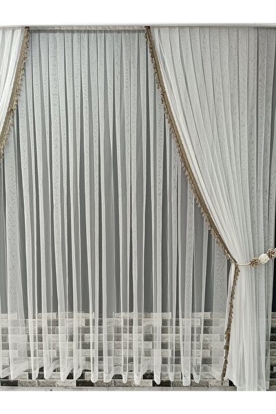 Art Perde Tulle Curtain and Background Curtain Tasseled Background Curtain Set