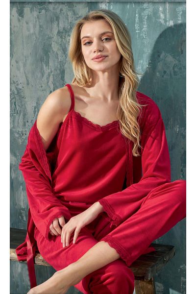 cotonhause Red Velvet 3-Piece Pajama Set - C1T3N402-1