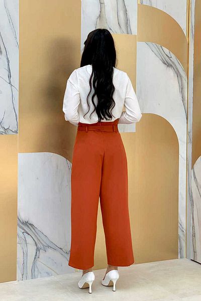 Bym Fashion Zippered Waist Lace-up Trousers 0174 Tile
