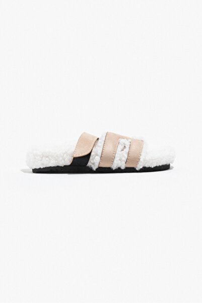 NİŞANTAŞI SHOES Papuci de damă cu talpă plată, destul de bej, din piele intoarsa