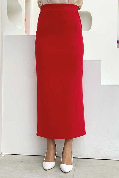 Bym Fashion Lycra Pencil Skirt with Elastic Waist 1074 Red