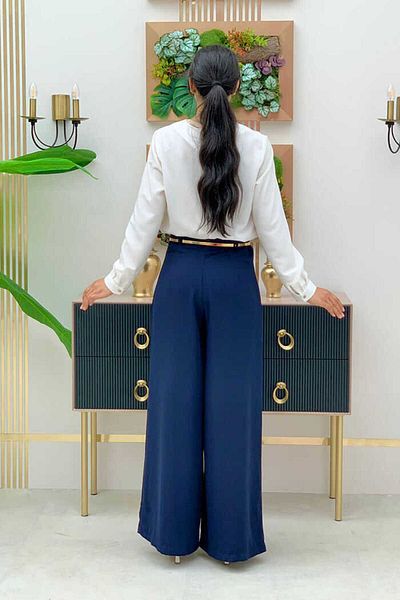 Bym Fashion Zippered Belt Accessory Trouser Skirt 0125 Navy Blue