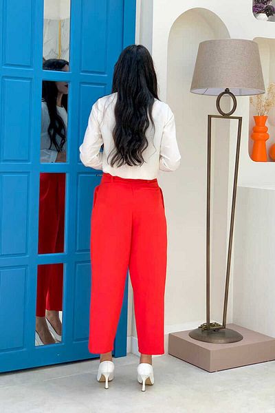 Bym Fashion Zippered Waist Lace-up Trousers 0174 Red