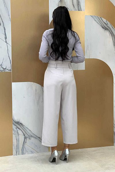 Bym Fashion بنطلون برباط الخصر بسحاب 0174 رمادي