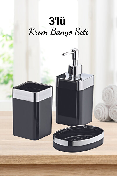 grimorlife 3 Parça Akrilik Metalize Kaplamalı Lüx Banyo Seti Siyah