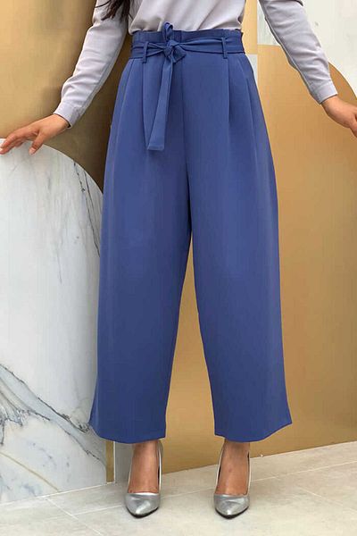 Bym Fashion Zippered Waist Lace-up Trousers 0174 Indigo