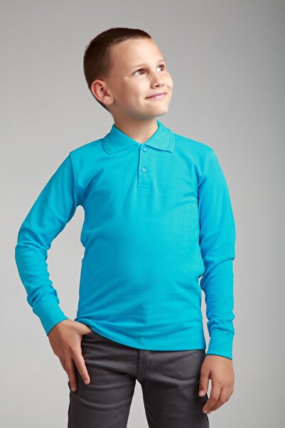 Dragora Long Sleeve Polo Neck Turquoise Combed Cotton