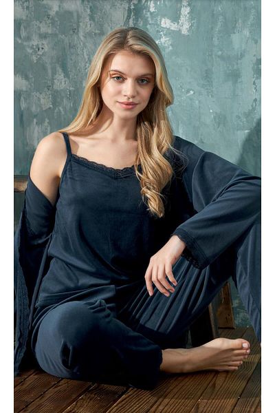 cotonhause Γυναικείο σετ πιτζάμες Navy Blue Velvet 3 τεμαχίων - C1T3N402-1