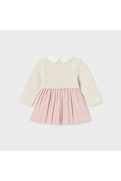 MAYORAL Kız Bebek Triko Pilili Bebe Yaka Uzun Kollu Mini Elbise Pudra Krem L2...