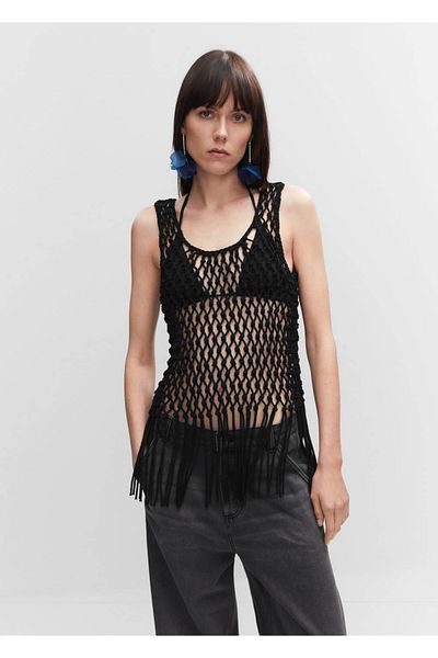 MANGO Woman Tassel detailed mesh blouse