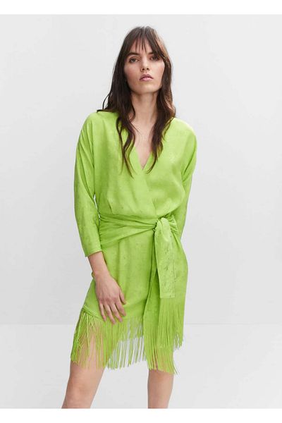 MANGO Woman Φόρεμα Ζακάρ με φούντες