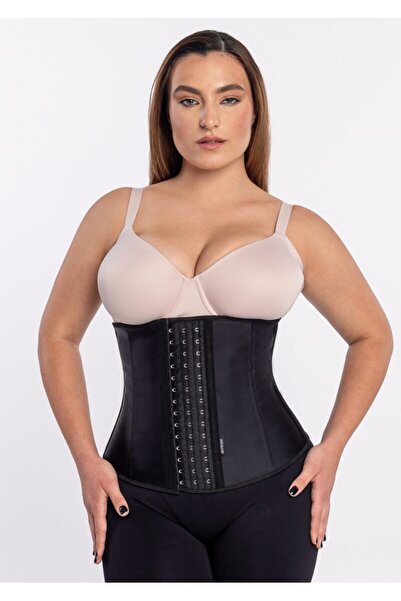 MİSTİRİK Tvigoso Model Askısız Latex Model 7 Balenli 4 Kademeli Korseli Kumaş Latex Spor Korse Siyah Renk