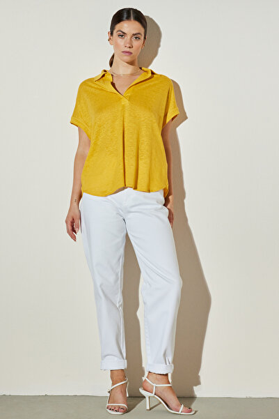 BROOKS BROTHERS Women's Yellow Polo Neck Short Sleeve T-Shirt