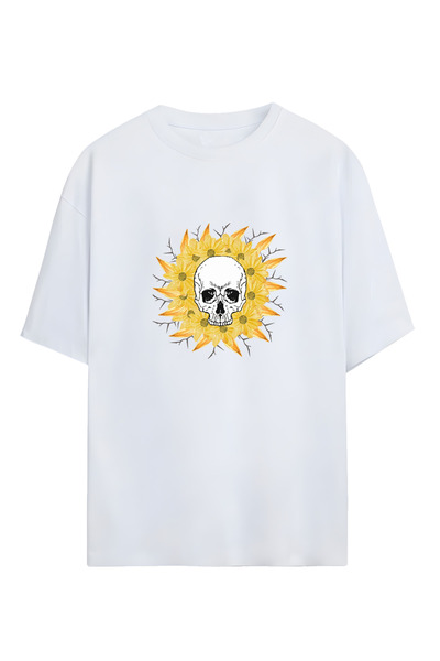 Adrift Μπλουζάκι Unisex Oversize - Σχέδιο κρανίου και λουλουδιών