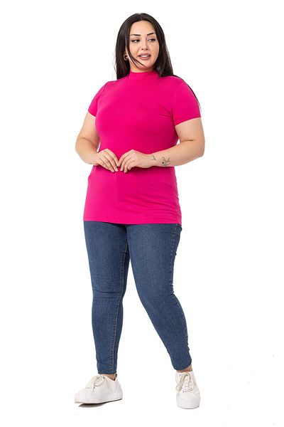 DISENTIS MODEST Large Size Half Fisherman Short Sleeve Viscose Fuchsia Body