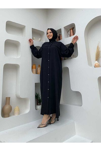 Bym Fashion Πίσω αλυσίδα με φούντα με κουμπιά Yarasakol Ferace 7822 Μαύρο