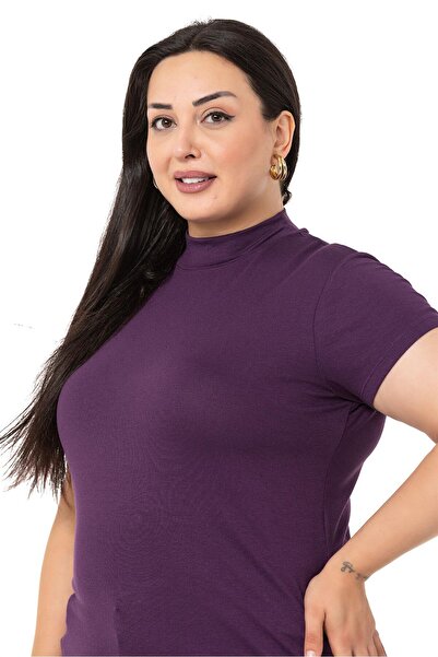 DISENTIS MODEST Large Size Half Fisherman Short Sleeve Viscose Plum Body