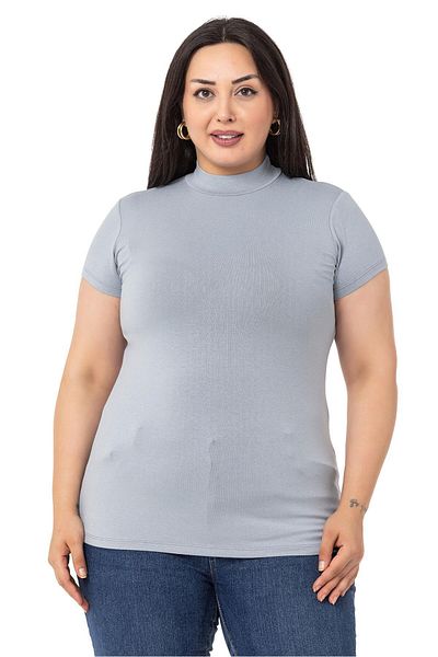 DISENTIS MODEST Large Size Half Fisherman Short Sleeve Viscose Light Gray Body