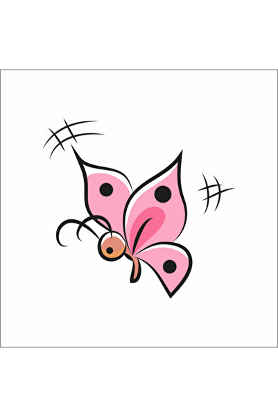 Reysa Tasarım Pink Drawing Butterfly Sticker Wall Sticker 25x25 CM