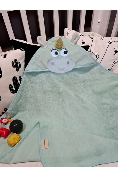 Tanem Home Mint Embroidered 3d Unicorn 100% Cotton 75x75 Cm Baby Towel Swaddle