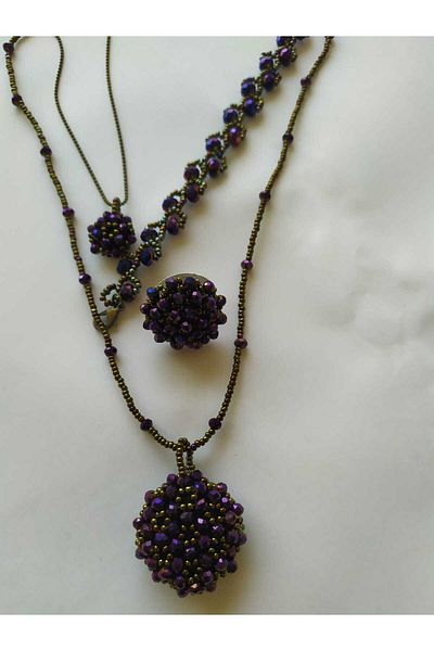 Sam Full Set Cevşen Necklace-Bracelet-Ring Set / Handmade Crystal Bead Knitted /