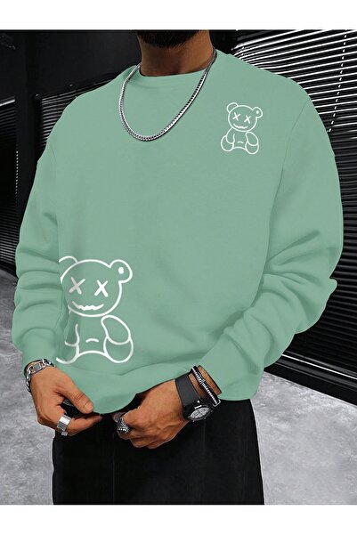 Adrift سويت شيرت مانفينيتي هايبي مواد بطبعة دب باللون الأخضر