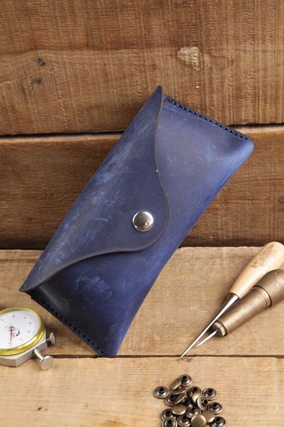 New Coast Leather 1900's Γνήσιο & Πραγματικό Δέρμα 100% Χειροποίητο Μπλε Δοχείο Γυαλιών
