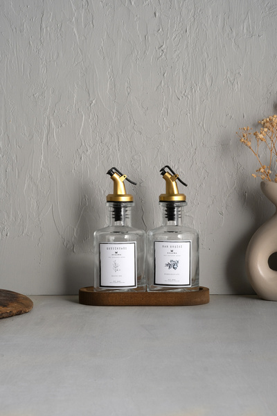 KHAKMA Transparent 2-pack 250 ml Olive Oil Sauce Bowl Oil Pot Oil Bowl with Wooden Stand Black Whitegold2litransparent