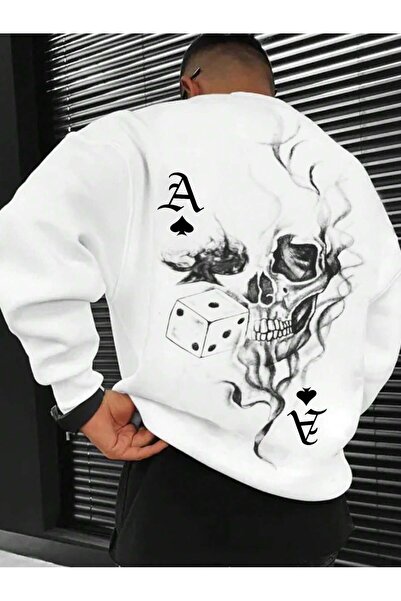 Adrift Μεγάλα Μεγέθη Φούτερ με Ριχτούς Ώμους με Σχέδιο Τραπουλόχαρτο και Νεκρ...