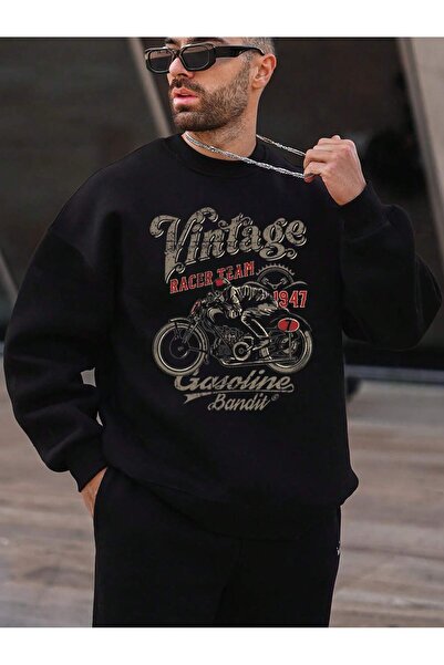 Adrift Світшот Coko серії Motorcycle & Letter Graphic Drop Shoulder