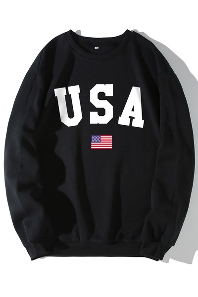 Adrift Hanorac căptușit cu imprimeu cu litere și steag american din seria Coko