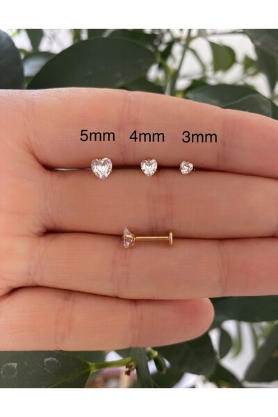 Arescollection çelik 1 adet zirkon kalp model tragus helix conch forwardhelix kıkırdak lobe uyumlu piercing küpe