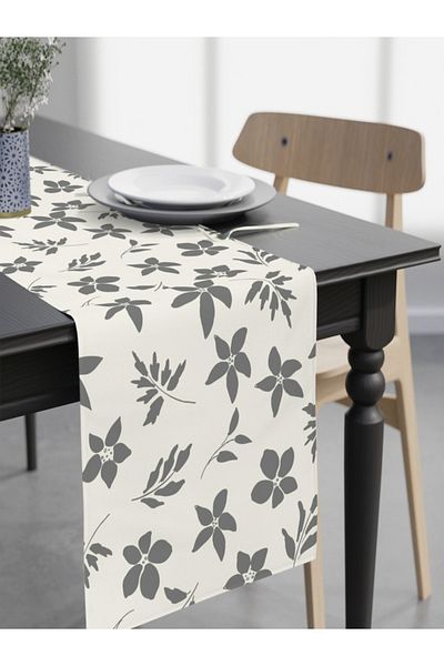 FUS BLUE Gray Floral Pattern Runner