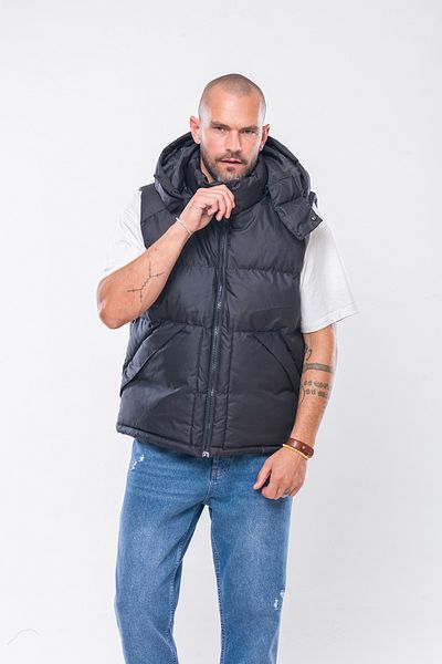 Kevin K233 Ανδρικό φουσκωτό γιλέκο με μαύρη κουκούλα