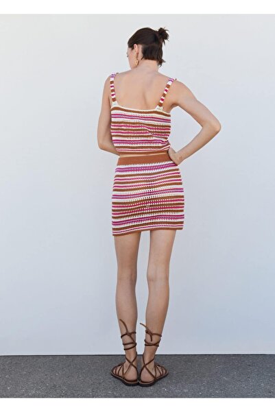 MANGO Woman Çizgili triko mini etek
