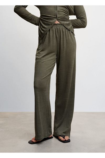 MANGO Woman Linen Wideleg Women's Pants