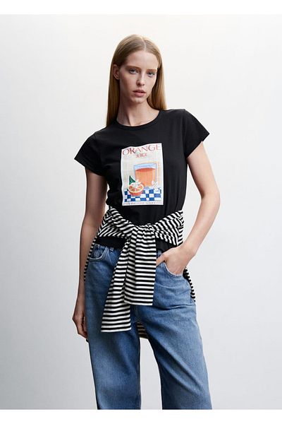 MANGO Woman Short Sleeve Patterned T-Shirt