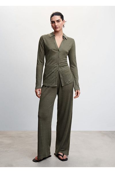 MANGO Woman Linen Wideleg Women's Pants