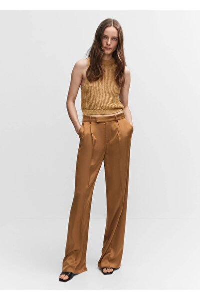 MANGO Woman Satin Trousers with Pleated Detail