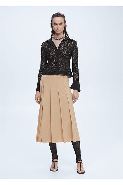 MANGO Woman Flared Lace Blouse with Sleeves