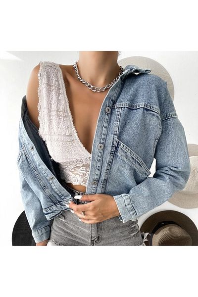 buqre's moda Jachetă din denim cu glugă cu 3 fire