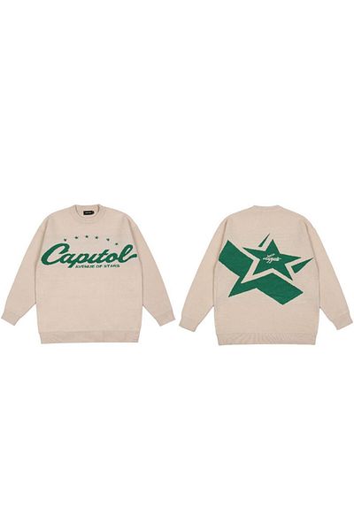 Gofeel Y2k Vintage Harajuku Star Capitol Front Back Printed Unisex Oversize Ecru Sweatshirt Champs