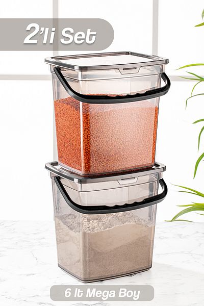 Meleni Home 2-Piece Flour and Pulses Container 6 Liters - Platinum Series