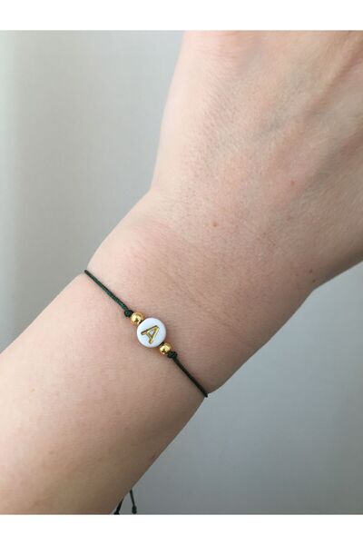 bygüneşaccessories A Harfli Boncuklu Yeşil Ip Tasarım Bileklik BİL001