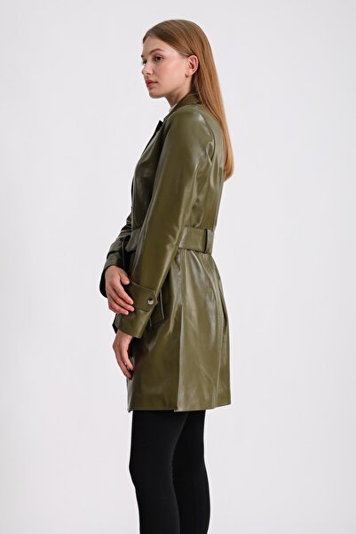 Deri Effect Kadın Hakiki Deri Trençkot