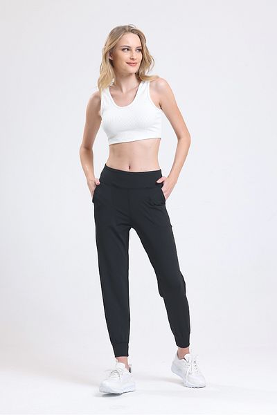 schlank Women's Black High Waist Pocket Elastic Waist Flexible Jogger Pants